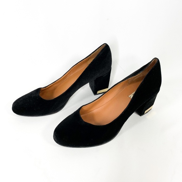 & Other Stories Shoes - & OTHER STORIES Black Velvet Block Heel Gold Trim